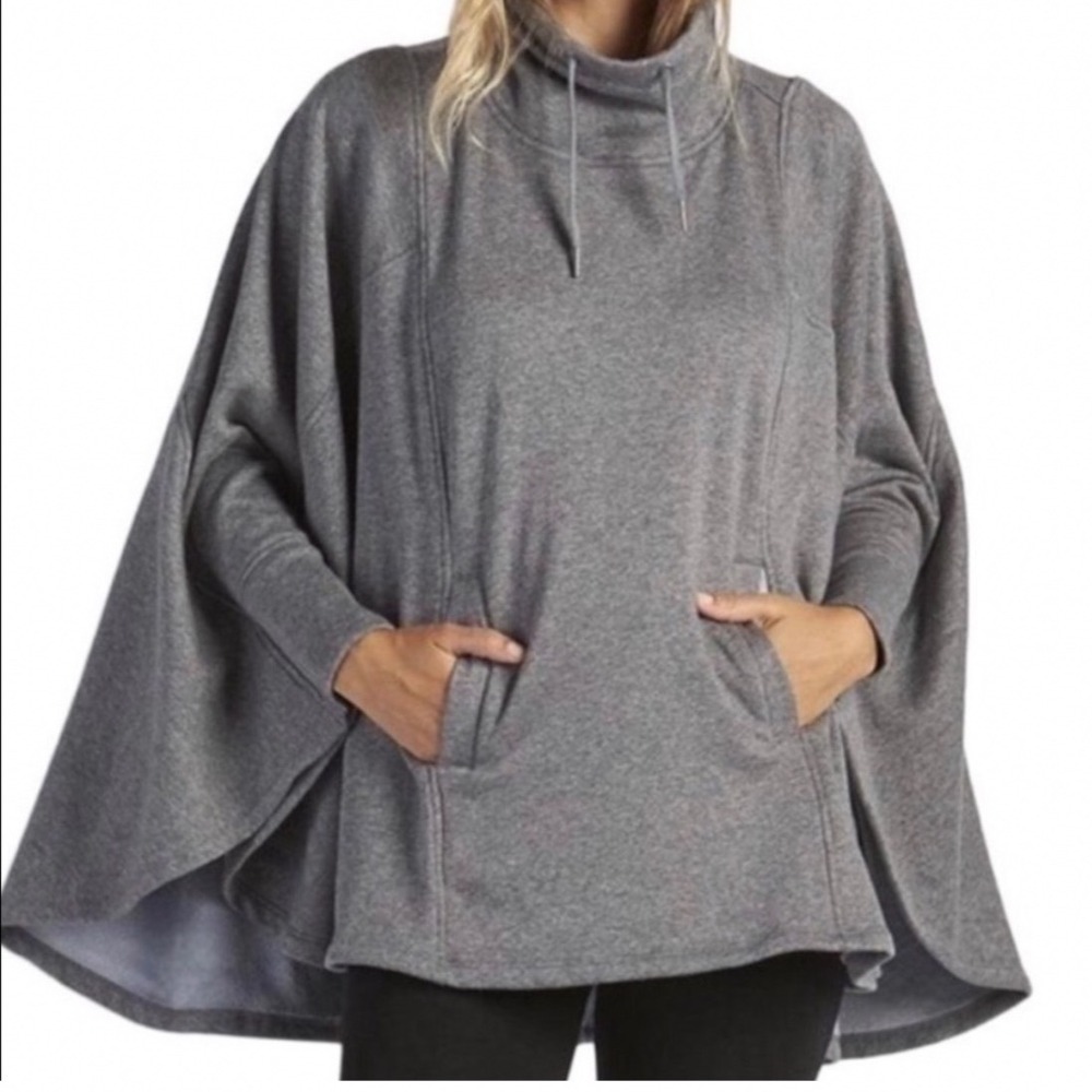 UGG Pichot Angeline Fleece Cowl Neck Poncho Cape Heather Gray Women's XS/S